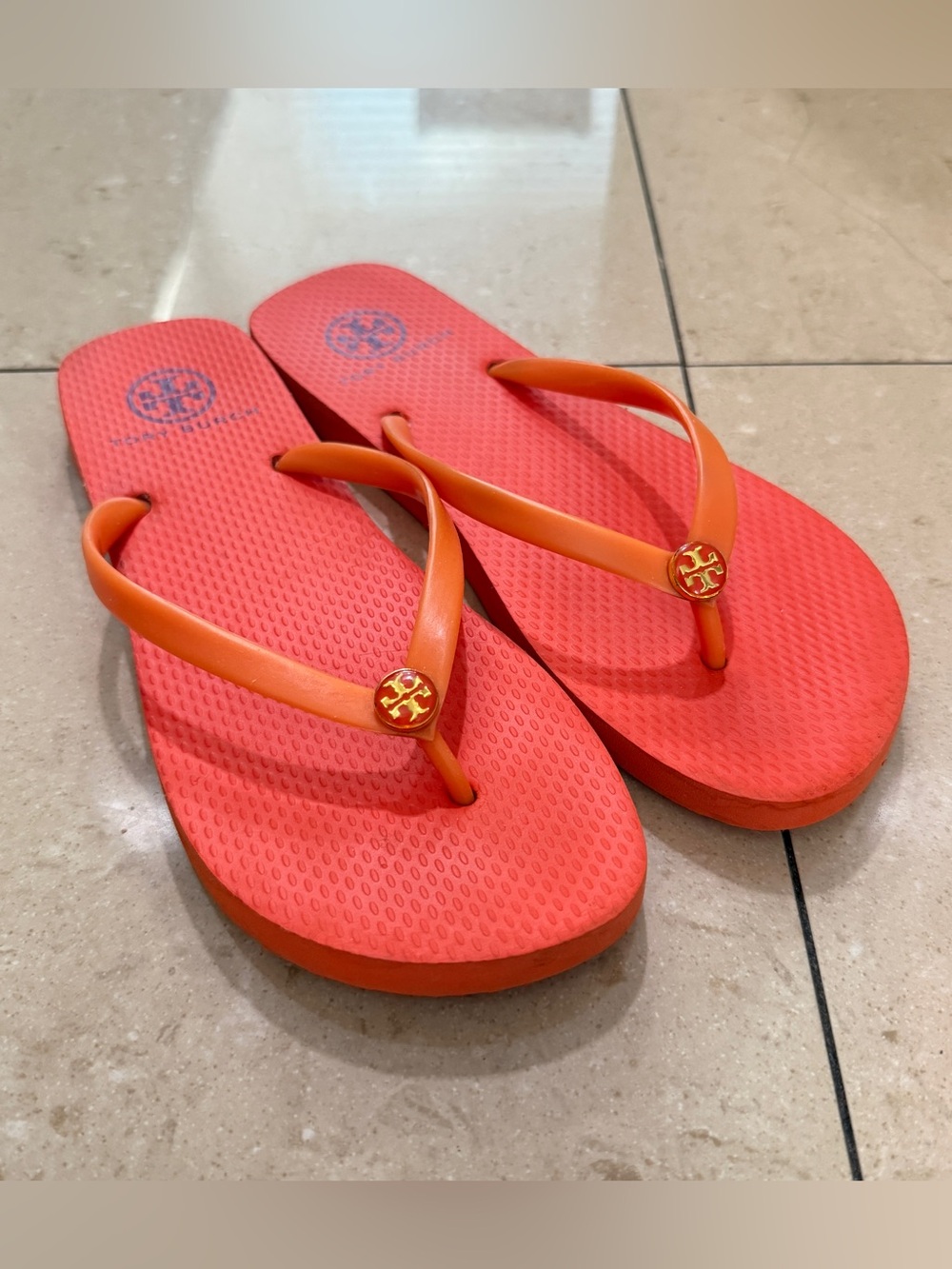Tory Burch Neon Orange Sandals Slides Flip Flops Women’s US 7